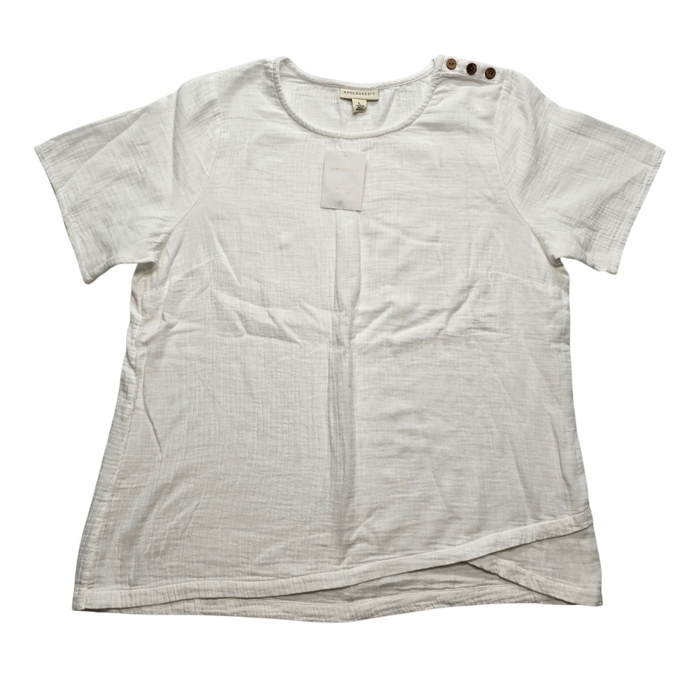 Appleseed's Boho Cotton Gauze Top Cottagecore White Blouse L